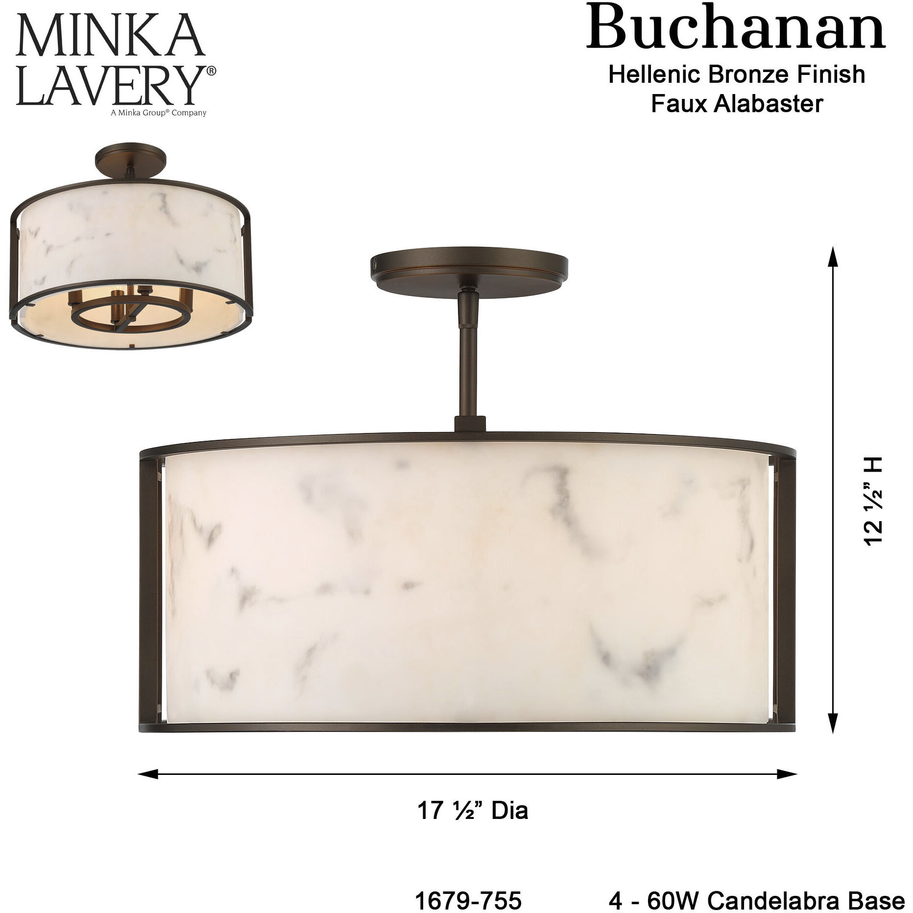 Buchanan 4 Light Hellenic Bronze Semi Flush Mount Ceiling Light